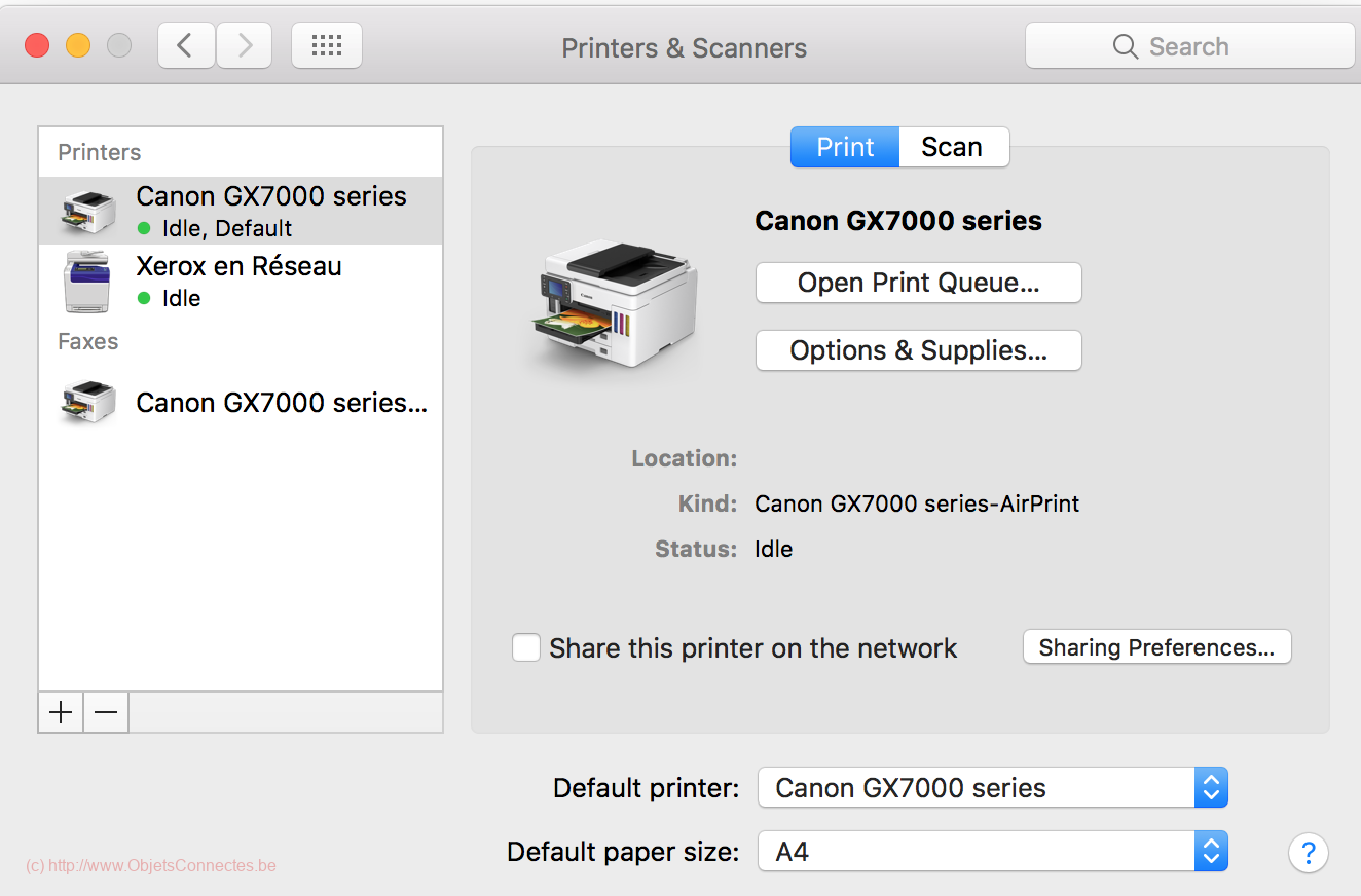 Canon-Maxify-gx7050-Imprimate installée sur Mac